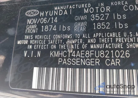 2015 Hyundai Accent Gls из США, поврежденный, VIN KMHCT4AE8FU821026